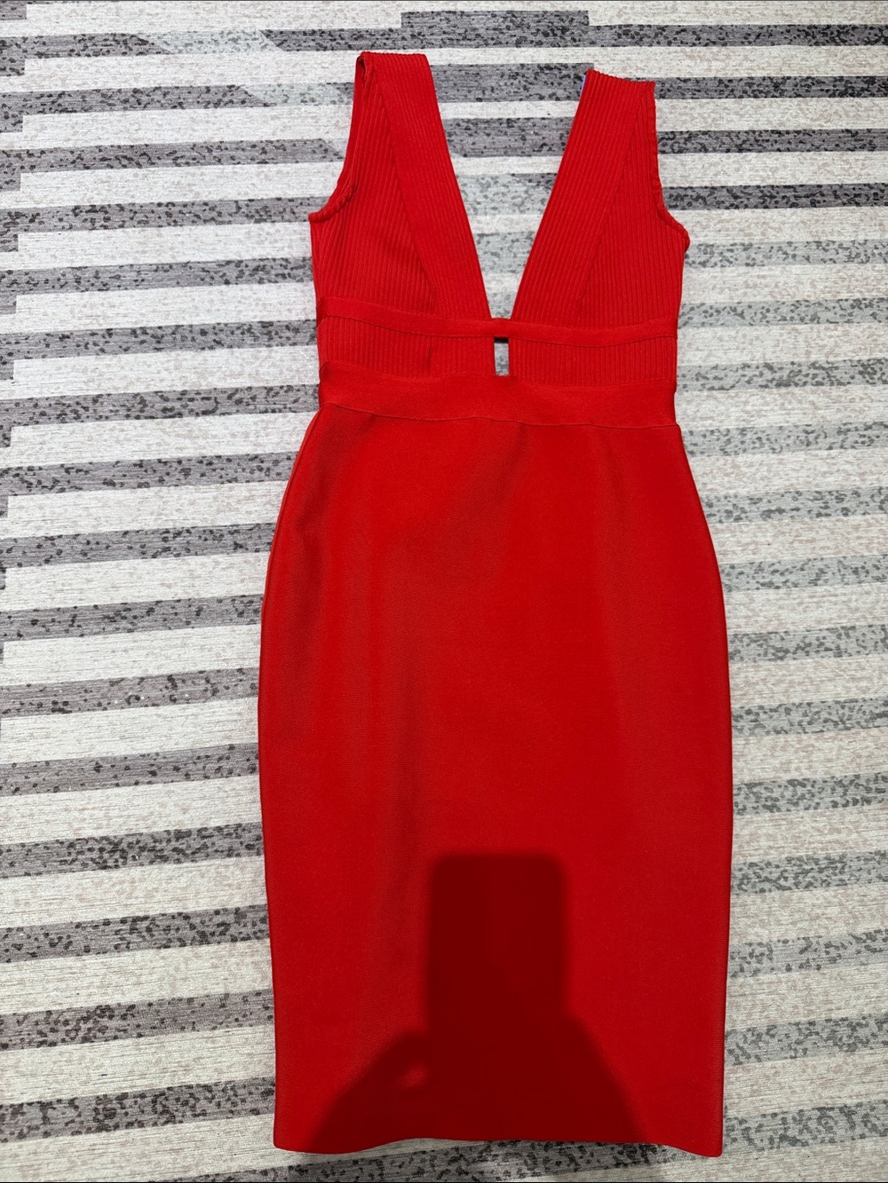 Plunging Red Midi Dress with Deep V Neck